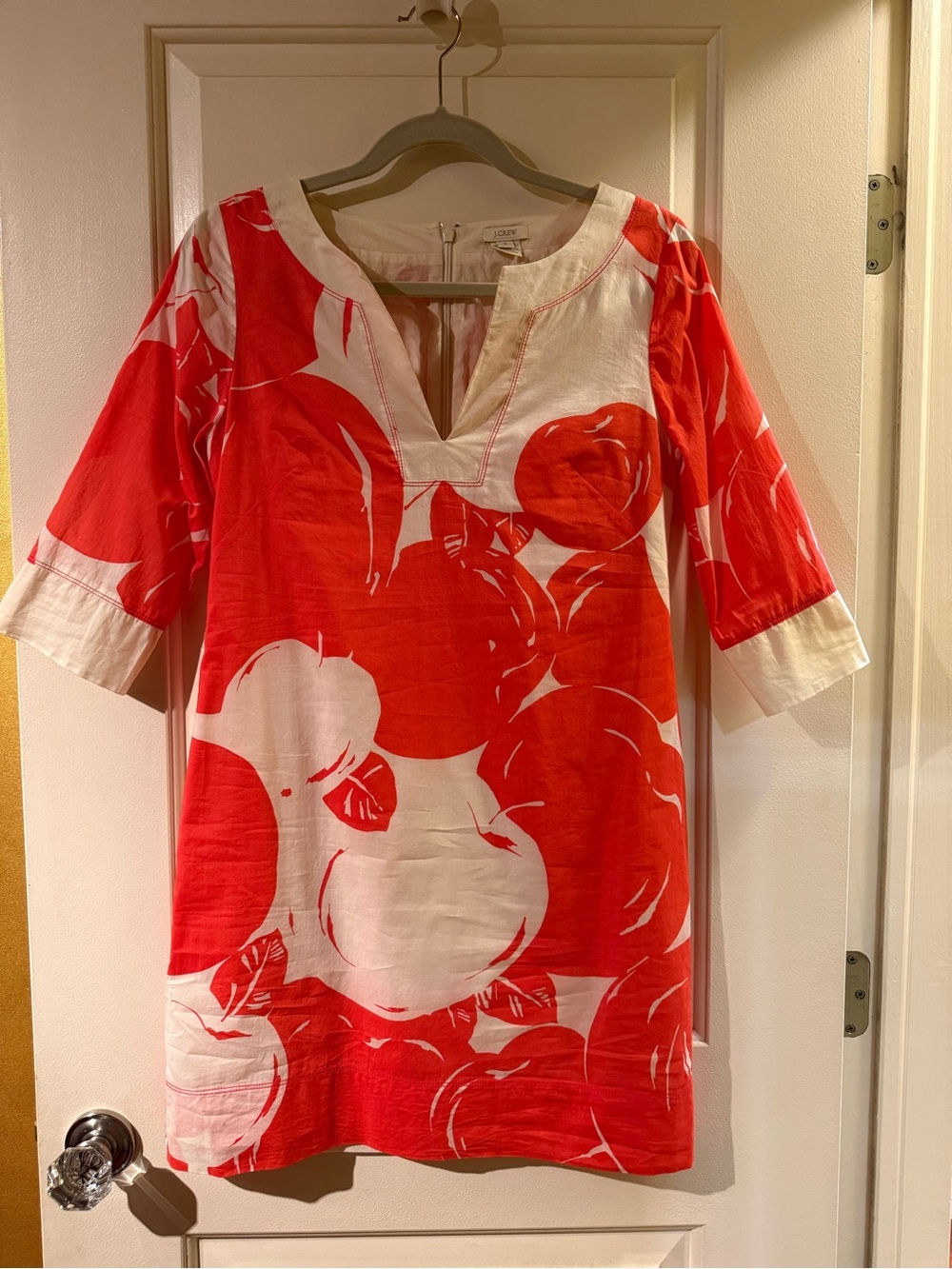 J. Crew Bold Red-Orange and Cream Floral Tunic Dress - NWT